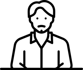 Obraz premium Hand Drawn Man Sitting at Desk Black and White Avatar Illustration in Minimal Line Art Style Design