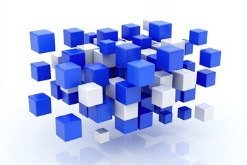Obraz premium a group of blue and white cubes on a white surface
