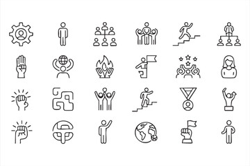 Teamwork And Leadership Icon Set Featuring Success Growth Strategy And Business Achievement Symbols