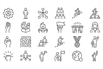 Leadership And Team Management Vector Icons With Collaboration Success And Career Development Symbols