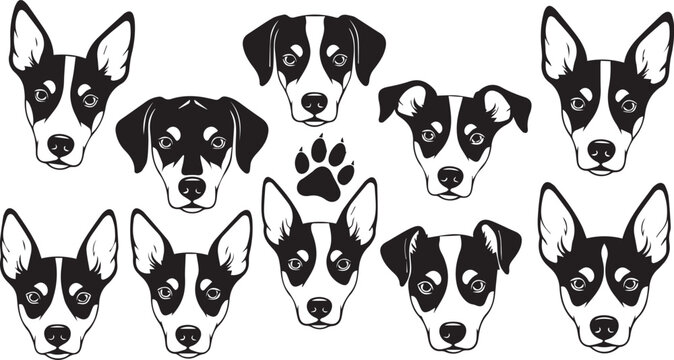 Set of 9 dog faces vector illustrations