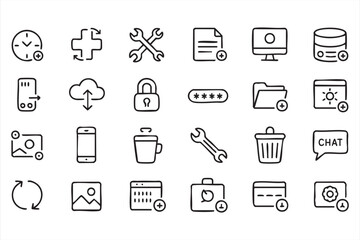 User Interface And Mobile App Vector Icons With Chat Storage Settings And System Tools