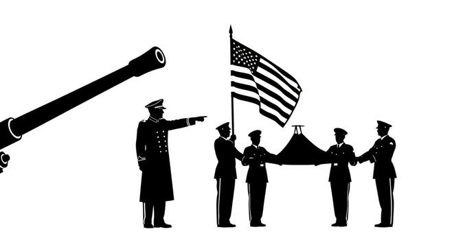 Military Funeral Honor Guard with Flag and Cannon