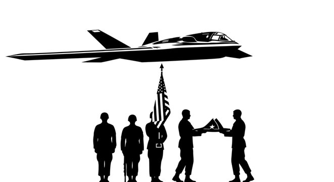 Military Honor Guard Folds Flag Under Stealth Jet Flyover