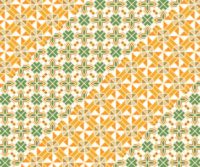Fototapeta premium Trendy abstract geometric transparent overlapping shapes with floral ornament seamless fabric print design pattern