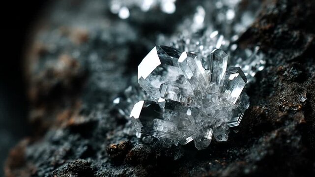 Close-up of sparkling crystal formation on rock surface