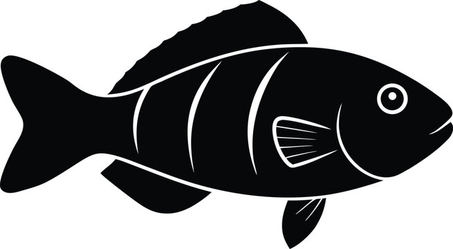 ram cichlid silhouette vector art illustration, black and white design
