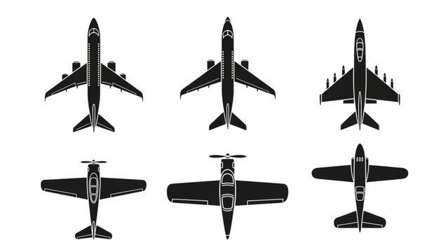 Six airplanes are shown from different angles in a detailed graphic illustration.