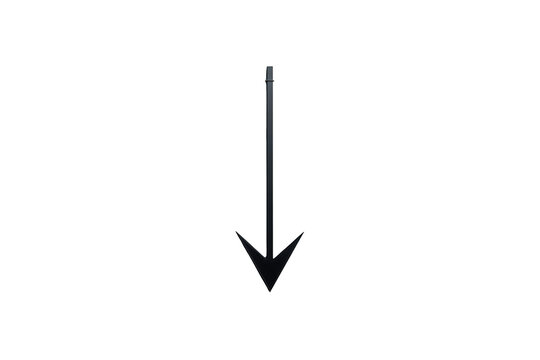 Black arrow pointing vertically downward indicating direction, decline, or decrease on transparent background