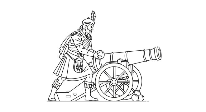 Highlander Soldier Loading Cannon - Historical Military Art