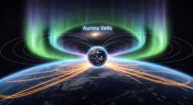 Aurora Veils illuminate Earth from Space with Solar Wind and Magnetic Field