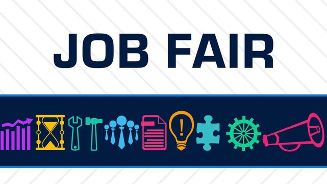 Job Fair Business Symbols Sliding Blue Texture Text 