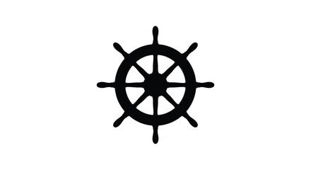 A simple black silhouette of a ship s steering wheel on a white background © MdEmran