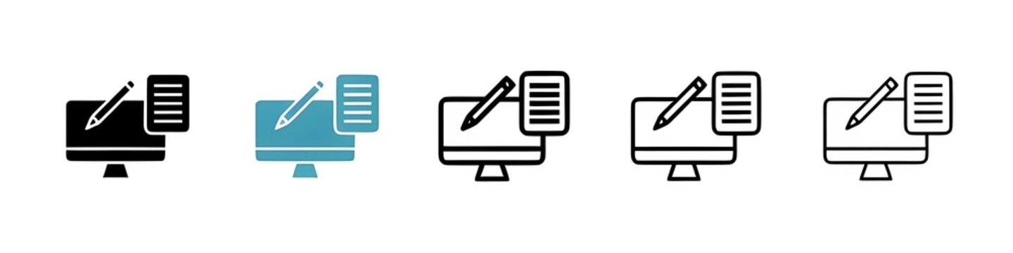 Blended learning line icon vector set. Thin line customizable illustration. Contour symbol. Vector isolated outline drawing. Editable stroke
