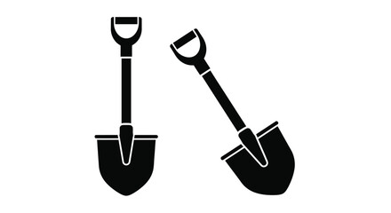 Two black silhouettes of garden shovels against a white background © MdEmran