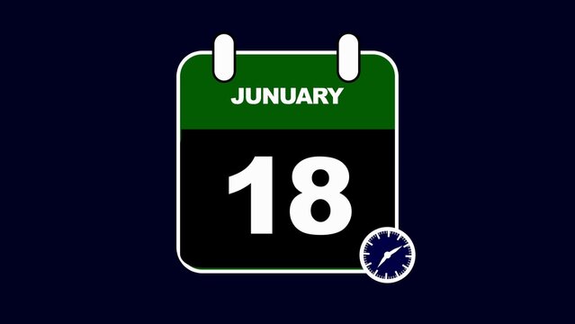 January 18th Calendar Icon with Clock Element on Dark Blue Background date