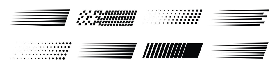 Speed lines and motion blur effect icon set. Fast movement and acceleration graphic symbol. Vector Illustration. © MdNurul