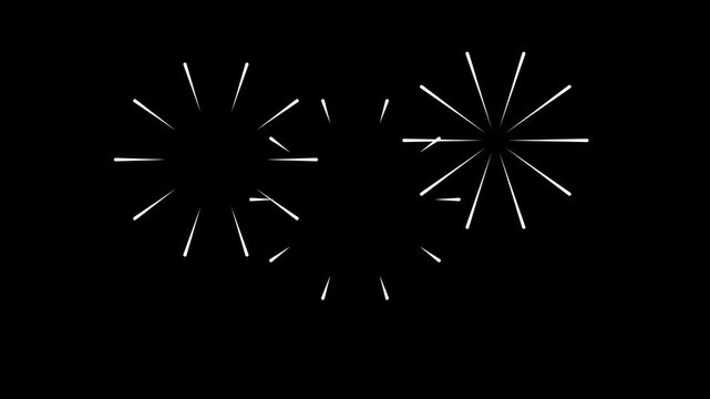 Circle burst fireworks line explosion animation with glowing radial pop up blast, geometric bubble ribbon sparks, modern motion graphics element for explainer video and celebration overlays
