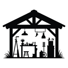 Naklejka premium Rustic workshop studio Vector, Silhouette, Illustration
