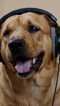 A Joyful Dog Enjoys Music: Captivating Expressions of Happiness and Contentment with Headphones On Display in a Series of Frames
