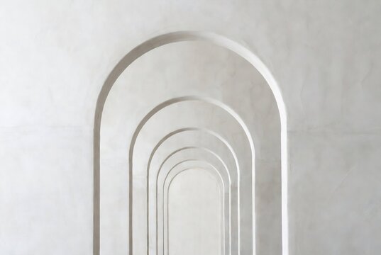 A series of arches receding into the distance on a textured wall.
