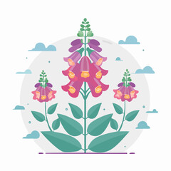 Pink foxglove flowers with blue clouds © Tahu