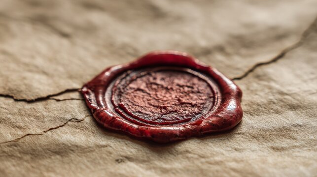 Crimson wax seal impressed on aged parchment