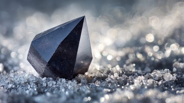 Sharp obsidian shard resting on crystalline surface