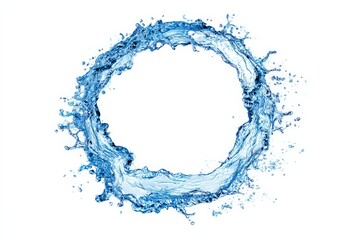 Dynamic Blue Water Splash Forming a Circular Shape Against White Background