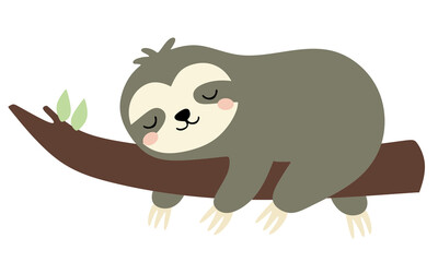 Fototapeta premium Sleeping Sloth on Tree Branch Illustration Graphic