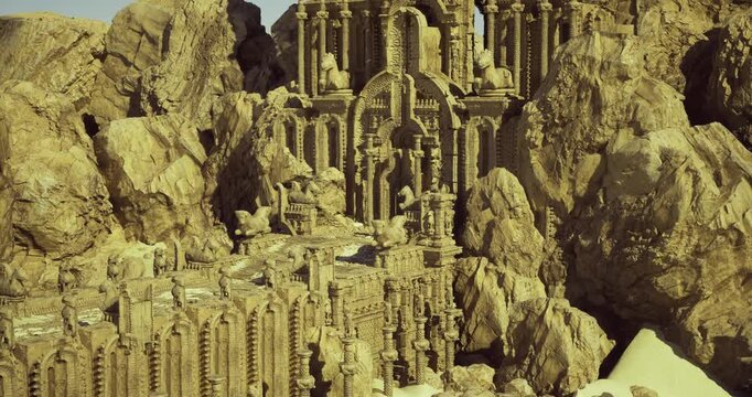 shadowed temple corridor lined with ornate columns and low lantern glow, long aisle leading toward unseen sanctuary, warm highlights on carved capitals, quiet