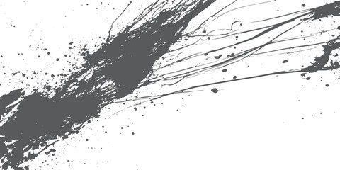Naklejka premium Dark grey paint splatters and drips on white background