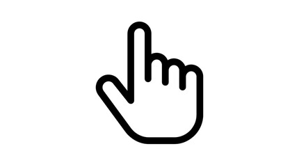 Obraz premium Minimalist black line art icon of a human hand with index finger pointing upwards isolated on white background, ideal for user interface design, digital website navigation and mobile apps