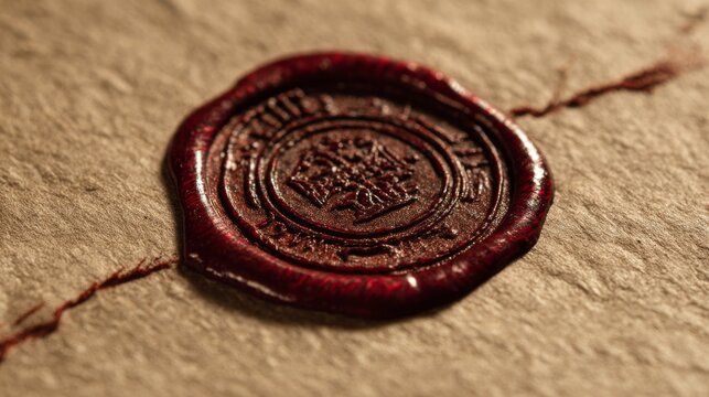 Crimson wax seal impressed on aged parchment document