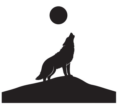 Striking lone wolf silhouette captured howling at a brilliant full moon, embodying the raw spirit of the wilderness and nocturnal freedom under a peaceful night sky