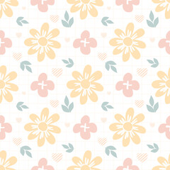 Obraz premium Soft pastel flower pattern in a flat vector style, uniquely designed by hand for textile and wallpaper use.