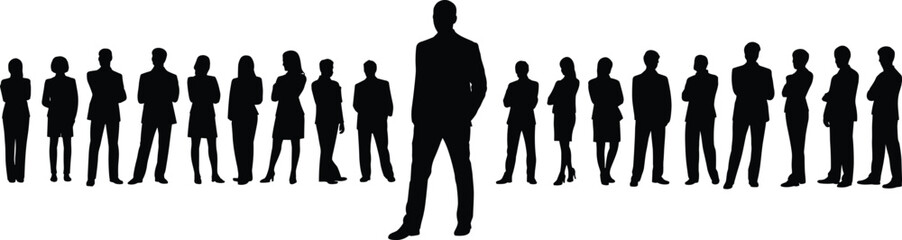 Flat vector illustration of leadership teamwork group unity silhouette concept