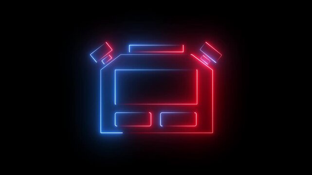Glowing neon Stopwatch red and blue color icon isolated on black background . clock animation icon alarm clock stopwatch dial wall clock circle timer smooth ticking