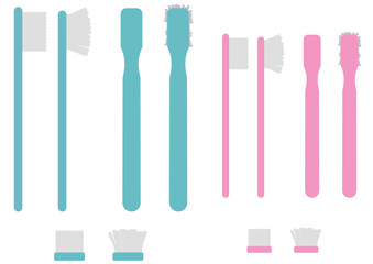 毛先が開いた古い歯ブラシと新しい歯ブラシ大小2色セット © vdck_studio