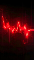 Fototapeta na wymiar Red glowing heartbeat graph on dark background