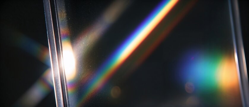 Abstract rainbow light refraction overlay on black background