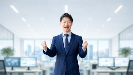 ガッツポーズをする男性ビジネスパーソン, Businessman making a fist pump