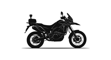 Obraz premium Silhouette of a dual-sport motorcycle with luggage rack and antenna, isolated on white