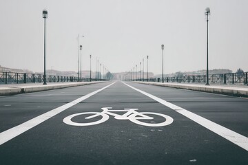 Fototapeta premium Empty Bike Lane Without Cyclists in Urban Environment