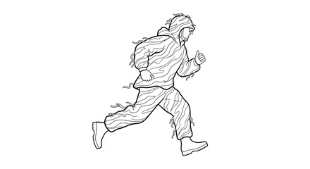 Soldier in camouflage running, military action, dynamic movement, outdoor training, tactical gear