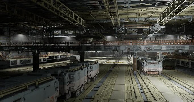 Rapid relief cargo staging in large bay, stacked modular containers and pallets ready for airlift, volunteer coordination and command logistics in motion,