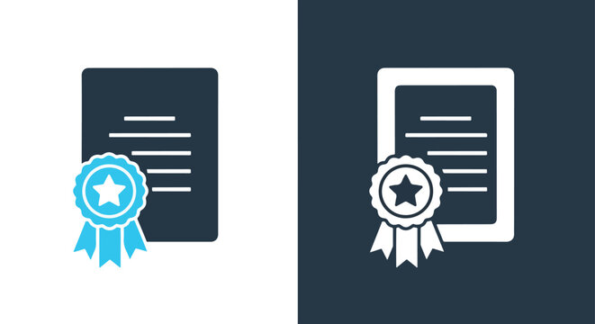 Award certificate icons set vector success achievement - Line and glyph solid icon and logo templete - Blue icon set - Minimalist, flat icon