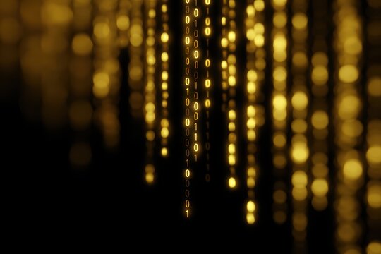 Abstract background of digital binary code in gold and black