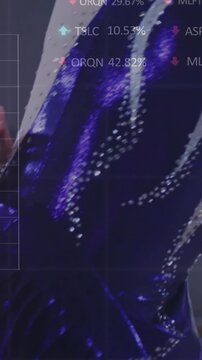 Vertical video: Dancer leaning forward, starting, rising and raising arm for sports metrics overlay