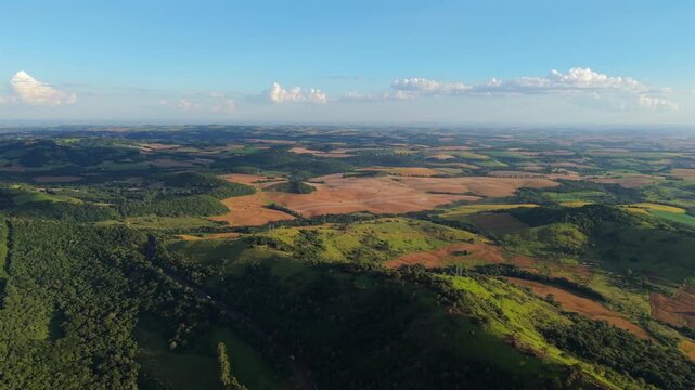 Rolling Green Hills and Farmland Landscape in Laranjeiras do Sul, Parana Brazil, Rural Development
